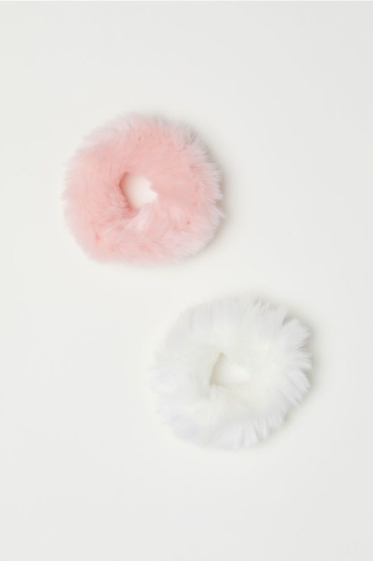 2-pack Faux Fur Scrunchies - Light pink/white