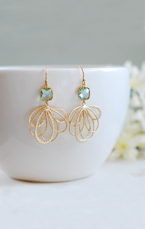 Aqua Blue Earrings in Gold Seafoam