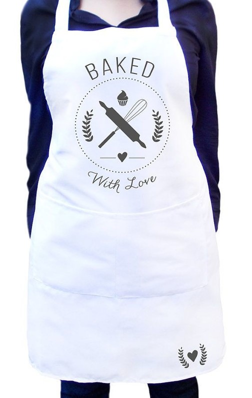 Baked with love apron for women in white