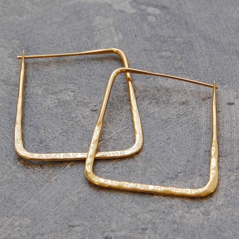 Battered Large Square Sterling Silver Hoops