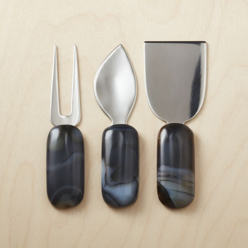 Black Agate Cheese Knives Set of 3