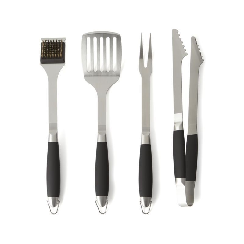 Black-Handled 4-Piece Barbecue Tool Set