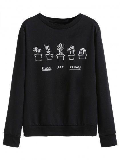 Black Plants Print Sweatshirt
