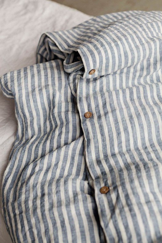 Blue Striped linen bedding SET