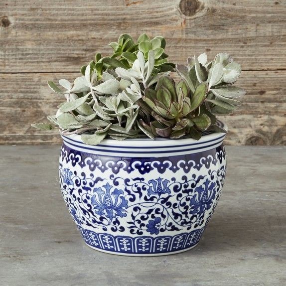 Blue & White Ceramic Planter, Small