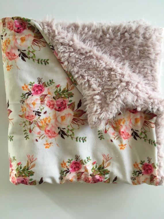 Boho Vintage Floral Minky Baby Blanket