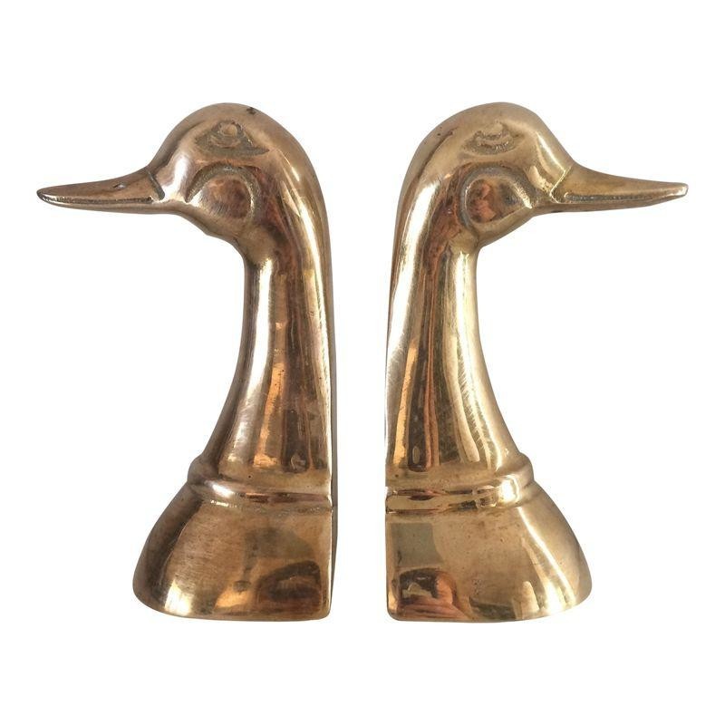 Brass Duck Bookends - A Pair