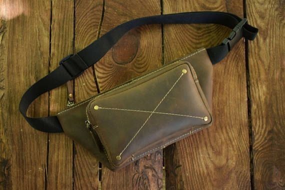 Brown leather belt bag