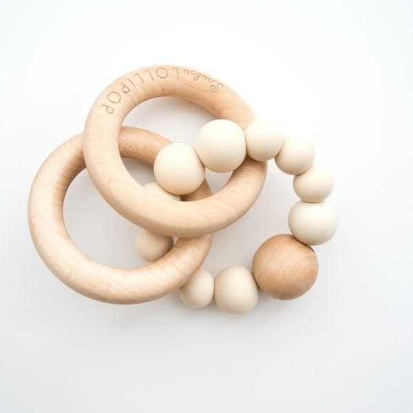 Bubble Silicone and Wood Teether - Beige