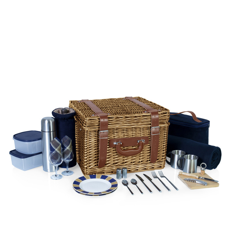 Canterbury Picnic Basket Navy with Plaid