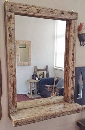 Chunky Rustic Driftwood Salon Mirror With Shelf