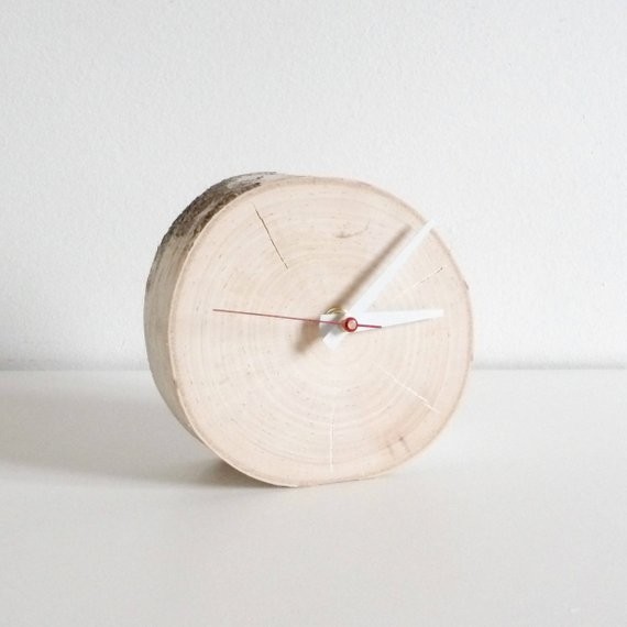 chunky white birch wood clock - wooden clock, modern rustic clock, desk clock, table clock, small clock