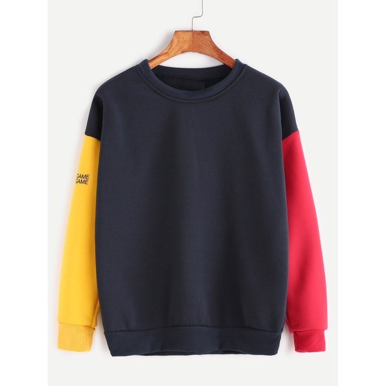 Contrast Sleeve Letter Print Sweatshirt Multicolor