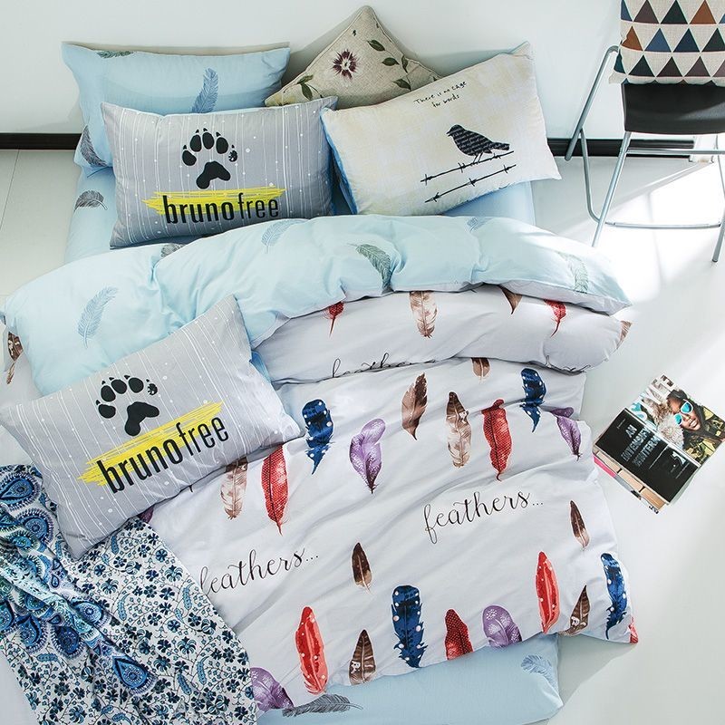 Cotton Color Feather Design Princess Bed Cover