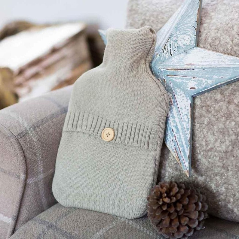 Cream Knitted Hot Water Bottle Button