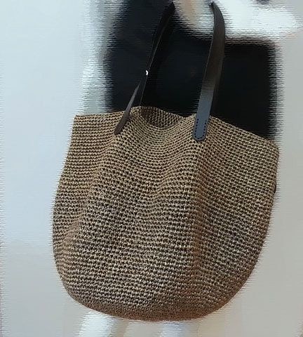crocheted summer raffia brown tote beach bag