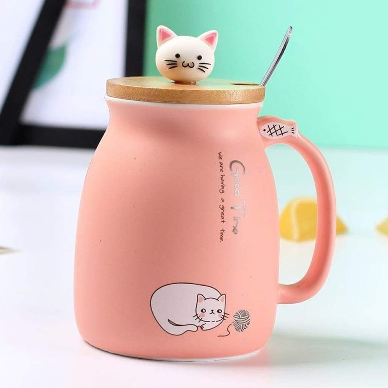 Cute Kitten Cat Ceramic Mug With Spoon