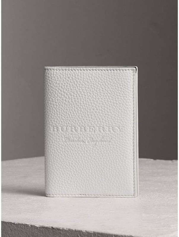 Embossed Leather Passport Holder in Chalk White
