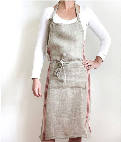 Flax Apron with Red Stripes