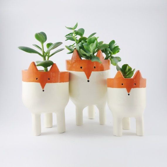 Fox Planters -Three Ceramic Fox Plant Pots