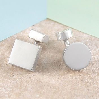 Geometric Round/Square Mismatched Silver Cufflinks