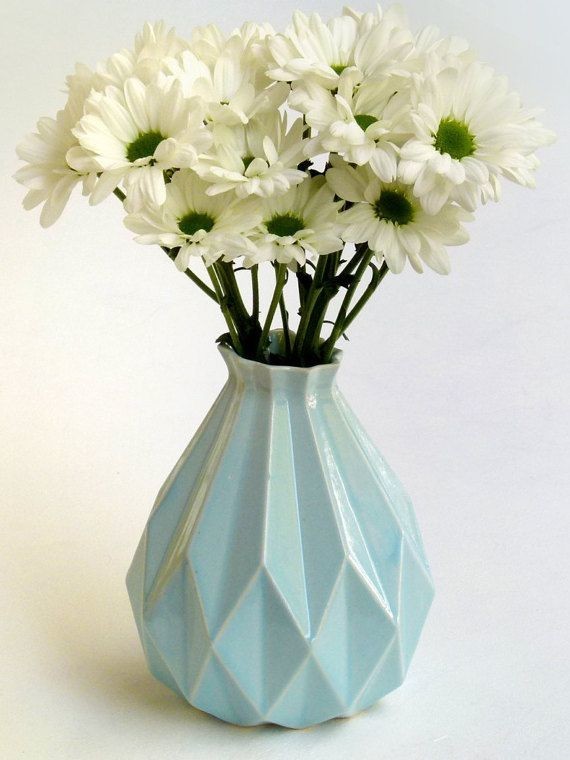 Geometric Vase, Light Blue Ceramic