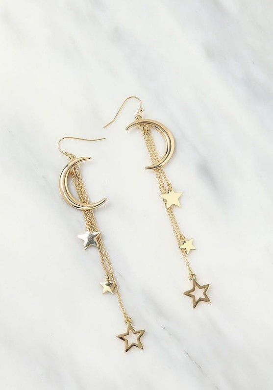 Gold Moon & Star Dangle Earrings
