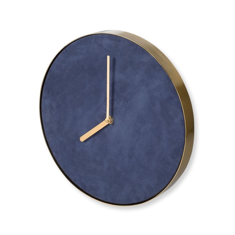 Gold & Navy Suede Wall Clock