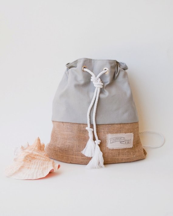 Gray Canvas Backpack Beach Bag