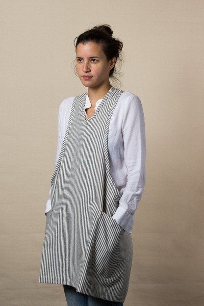 Grey Ticking Modern Apron