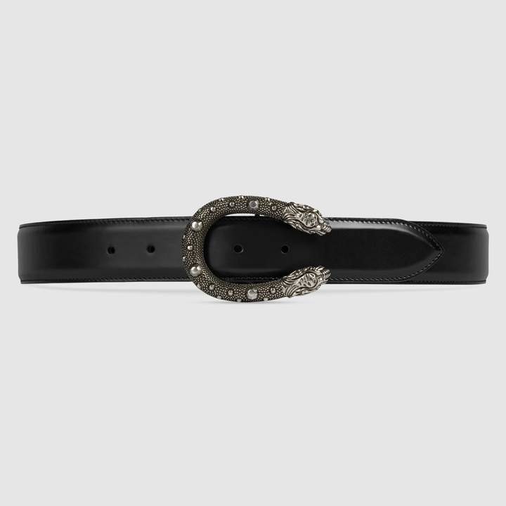 Gucci Leather belt with tiger head buckle