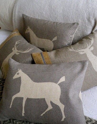 hand printed white  chalk horse cushion