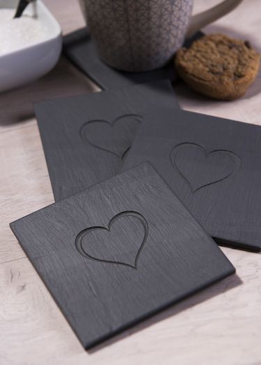 Heart engraved slate coasters