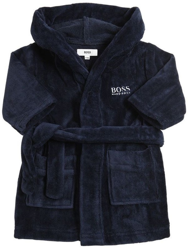 HUGO BOSS, Embroidered logo cotton bathrobe