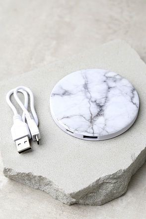 In Charge White Marble Print Phone Power Bank