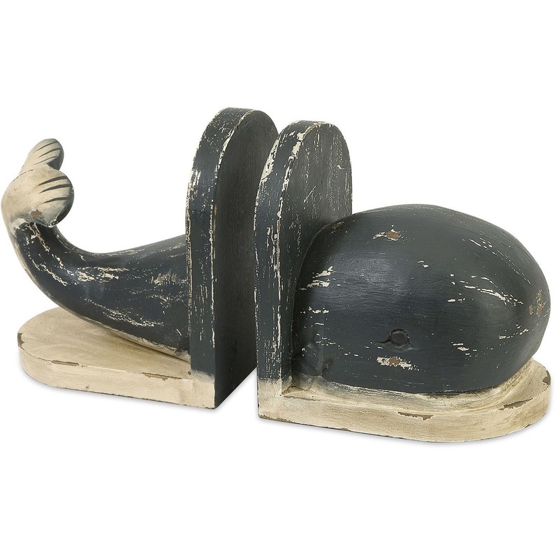 Jonah Wood Carved Whale Bookends