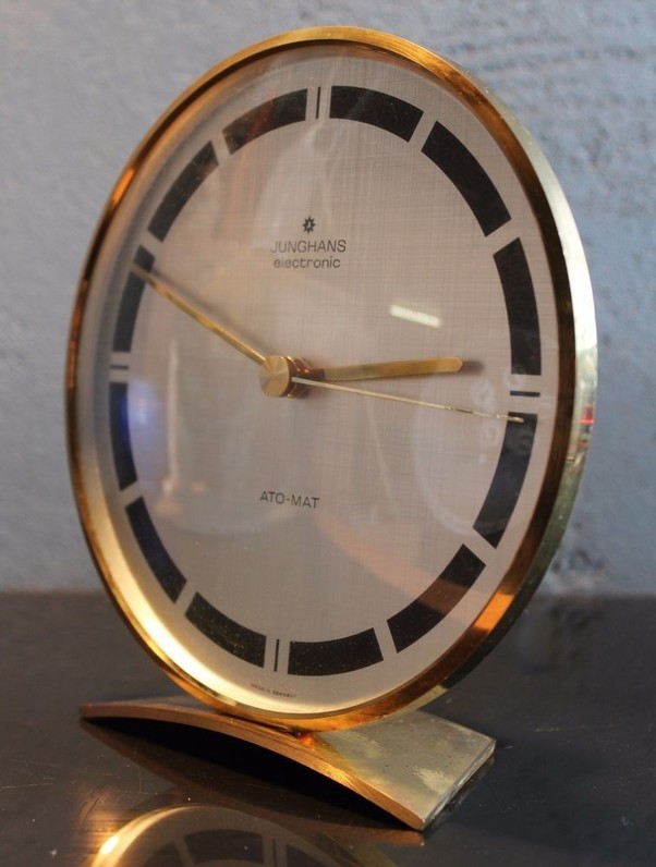 Junghans desk clock mid century vintage max bill pointers ( kienzle hermle era )