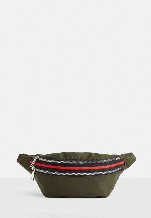 Khaki Stripe Detail Fanny Pack