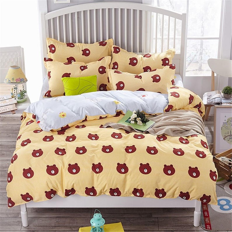 Kids Cartoon Bear Printing Winter Warm Bedding Sets