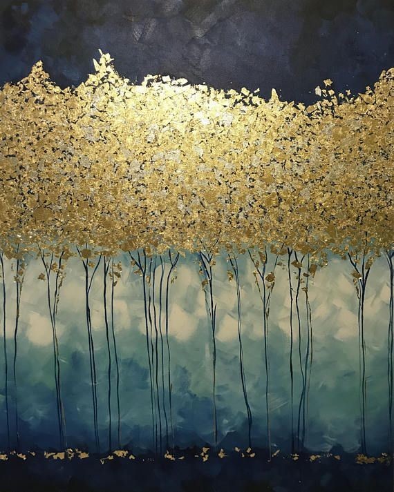 Large Abstract Oil Painting, Gold Leaf Art