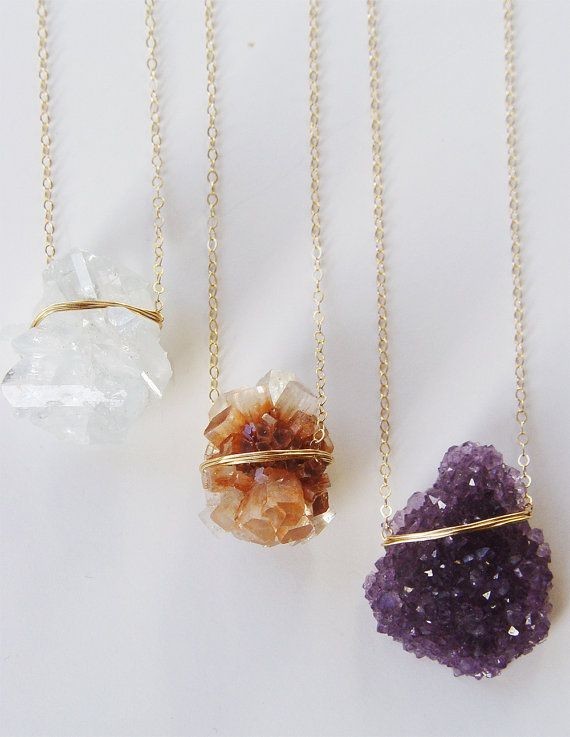 Layering Crystal Gold Necklace Rough Stone