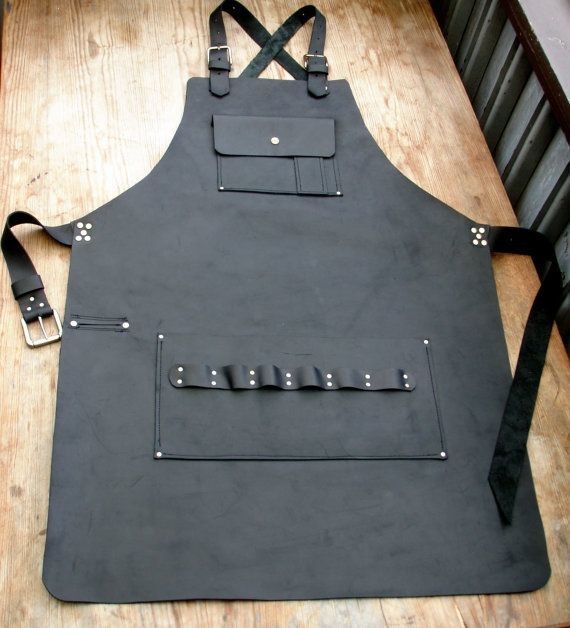 Leather BBQ Apron with Knife Sheath Pocket