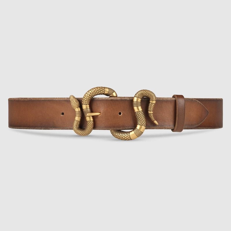 Leather belt with snake buckle