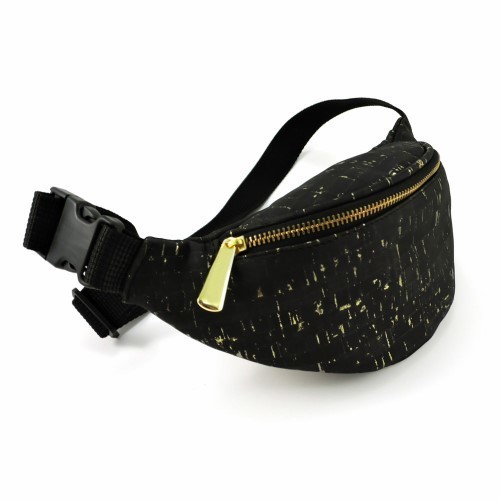 liores premium cork belt bag black with gold