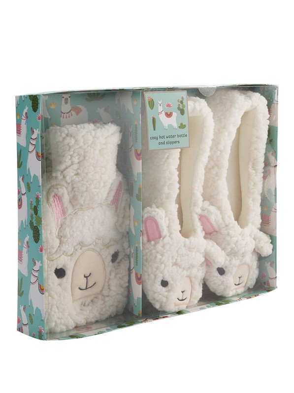Llama Hot Water Bottle and Slippers Set