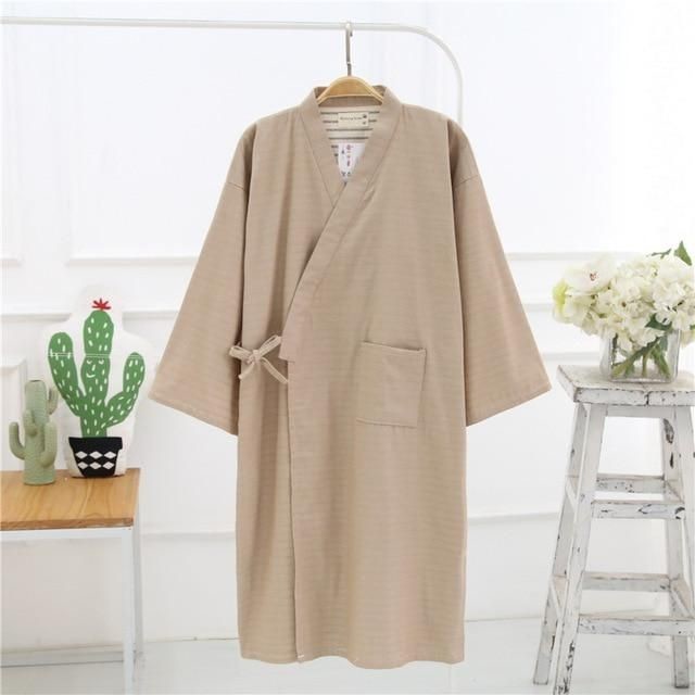 Male Simple Japanese kimono robes men summer long sleeved 100% cotton bathrobe fashion casual waves dressing gown men bathrobe