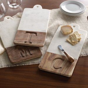Marble and Wood Initial Cutting Board