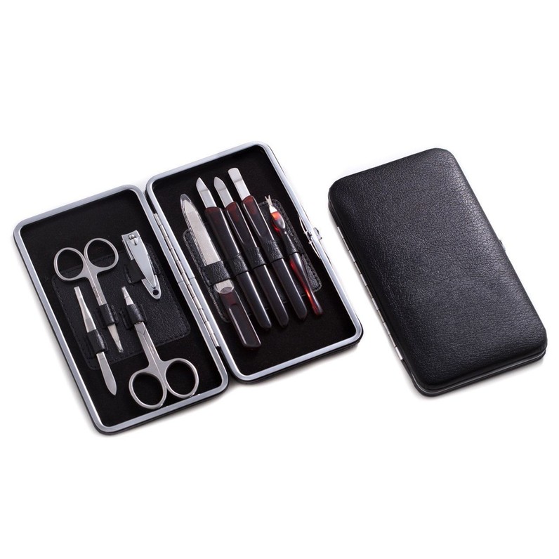 Mens 9 Piece Manicure Set In Black Leather Case