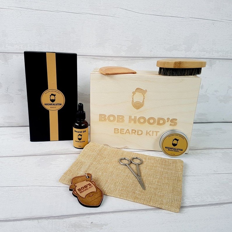 Mens Personalised Beard Grooming Kit and Box