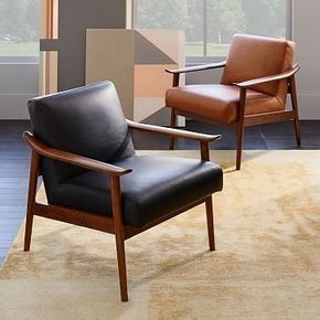 Mid-Century Leather Show Wood Chair